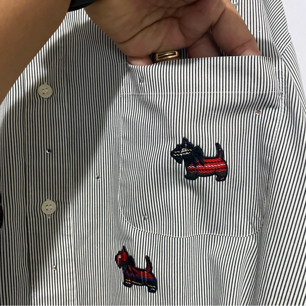 Lysa Jayne Scottie Dog Embroidered Striped‎ Button Shirt Womens 1X Plus - Picture 3 of 7